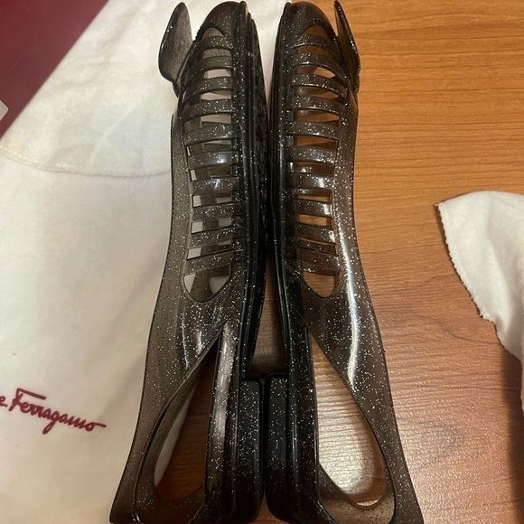 SALVATORE FERRAGAMO black glitter PVC sandals - Picture 13 of 13